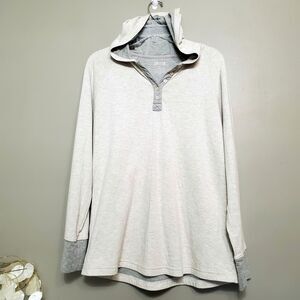 Duluth Trading Co Hooded Henley Shirt Womens Size XL Heathered Tan Gray Pullover